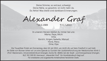 Traueranzeige von Alexander Graf von Pegnitz-Zeitung